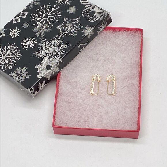 GABI RIELLE 10k Gold Vermeil & Cubic Zirconia Safety Pin Earrings - Picture 2 of 6
